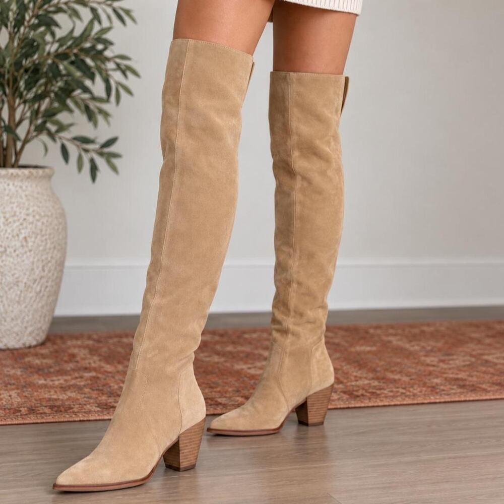 Vince Camuto Tan Suede Over the Knee Pointed Toe Boots Size 10